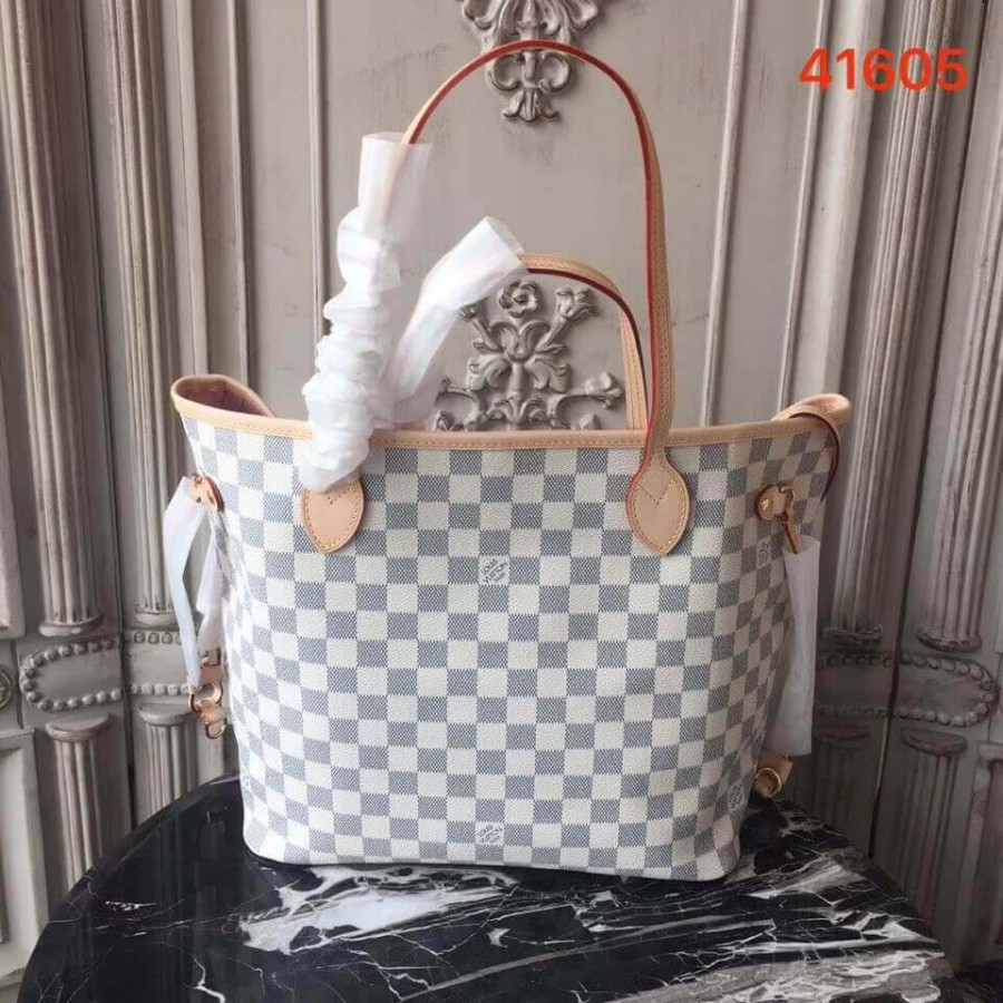 Replica Louis Vuitton Damier Azur Canvas Neverfull Mm N41605 Pink