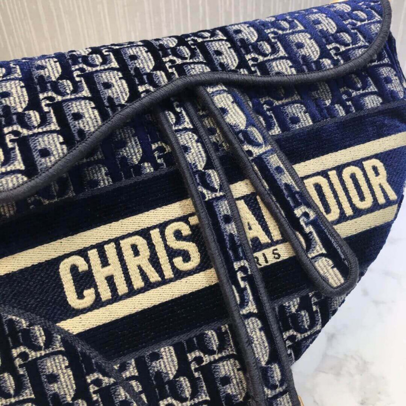 Replica Dior Oblique Embroidered Velvet Saddle Bag M0446C