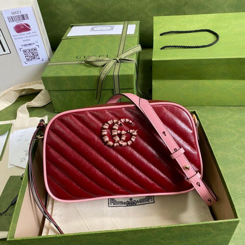 Replica Gucci Gg Marmont Small Shoulder Bag 447632 Red And Emerald Leather