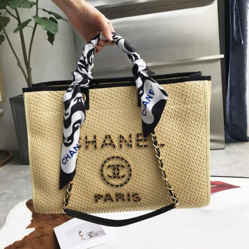 Replica Chanel 21S Deauville Woven Chain Leather Large Shopping Bag A66941