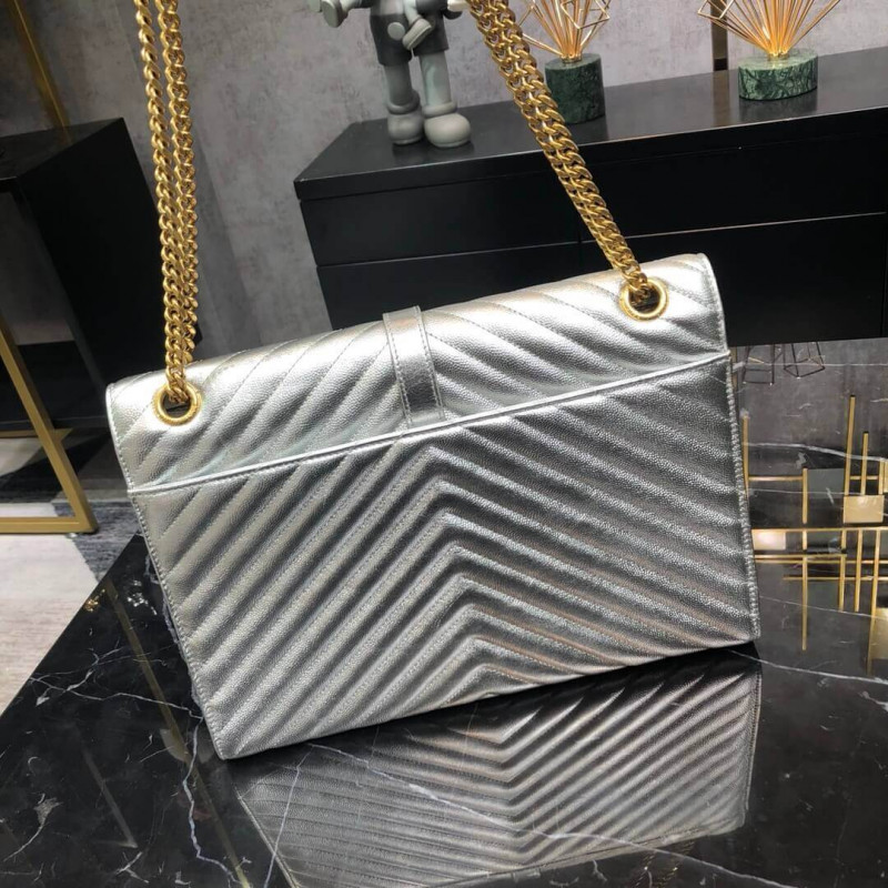 Replica Saint Laurent Metallic Silver Large Envelope Chain Bag 396910