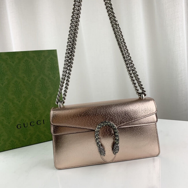 Replica Gucci Dionysus Small Shoulder Bag In Rose Gold Lame Leather 499623