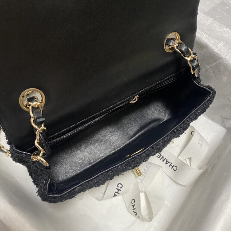 Replica Chanel 20Cm Classic Flap Bag In Black Tweed 1116