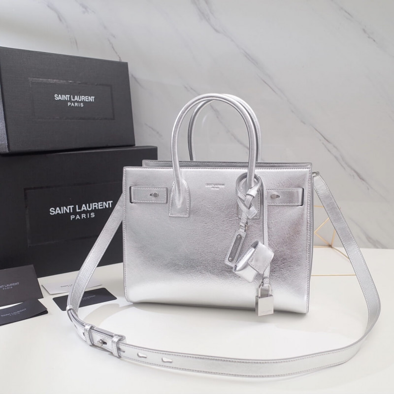 Replica Saint Laurent Sac De Jour Souple Baby In Crumpled Silver Calf Leather 477477