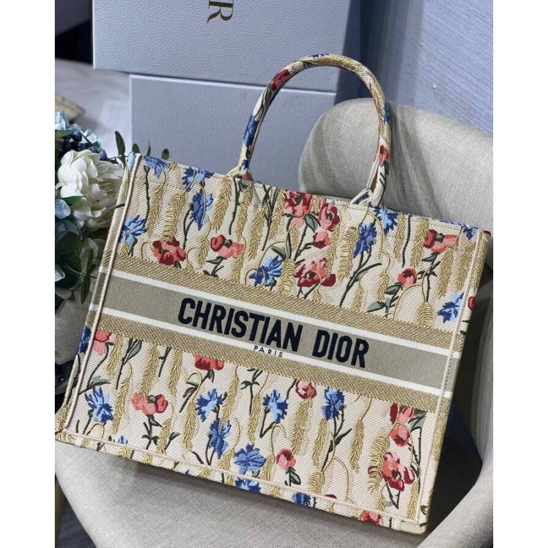 Replica Dior Book Tote In Hibiscus Metallic Thread Embroidery M1286
