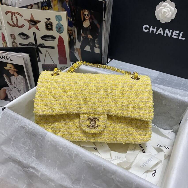 Replica Chanel Classic Flap Bag In Yellow Tweed 1112