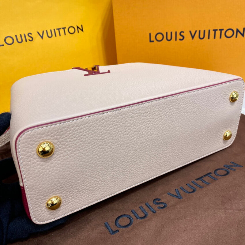 Replica Louis Vuitton Capucines Mm M58610 Eggshell/Lie De Vin Red
