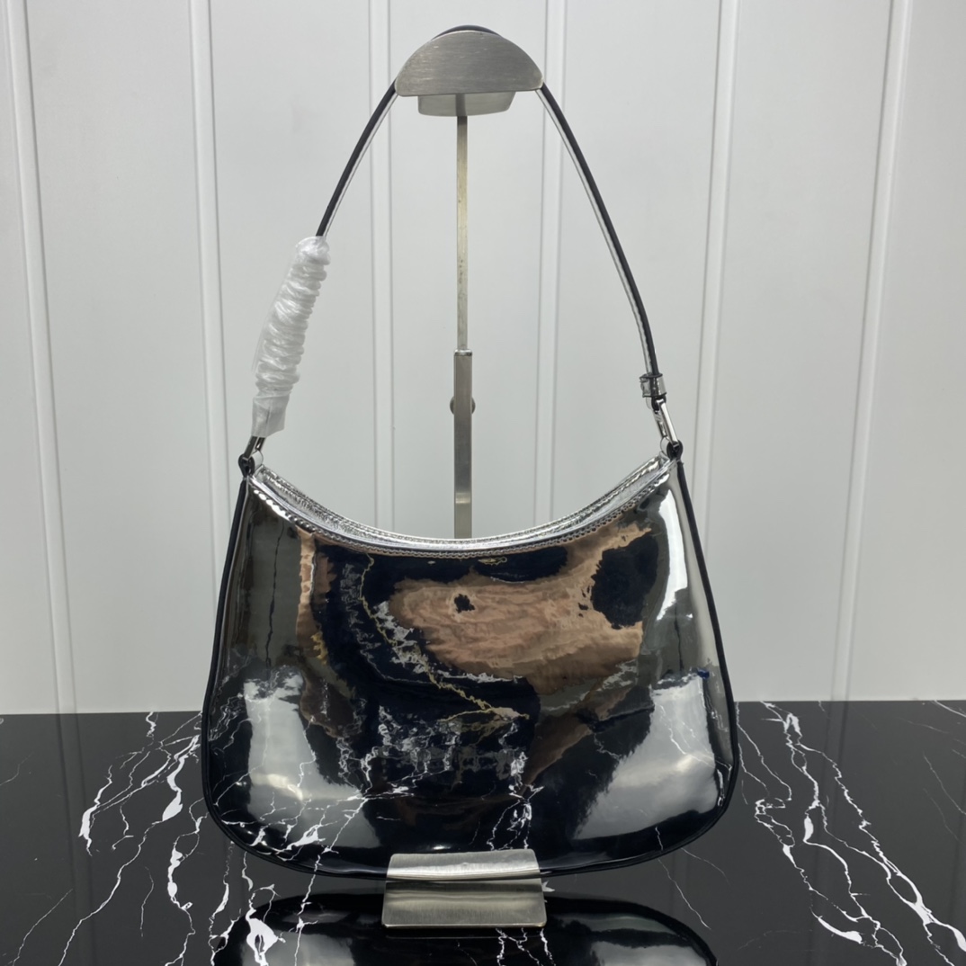 Replica Prada Cleo Brushed Leather Shoulder Bag With Flap 1Bc499 Black/Silver