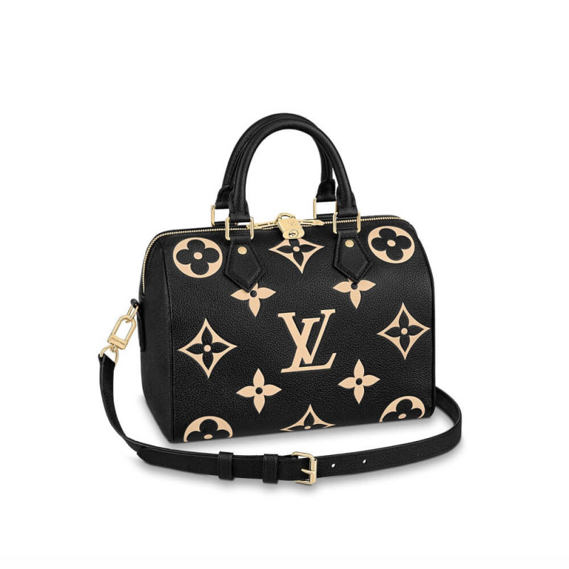 Replica Louis Vuitton Bicolor Monogram Empreinte Speedy Bandouliere 25 M58947 Black/Beige