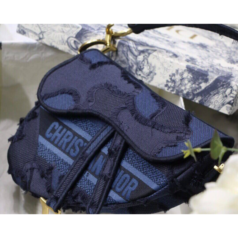 Replica Dior Saddle Bag Blue Camouflage Embroidery M0446