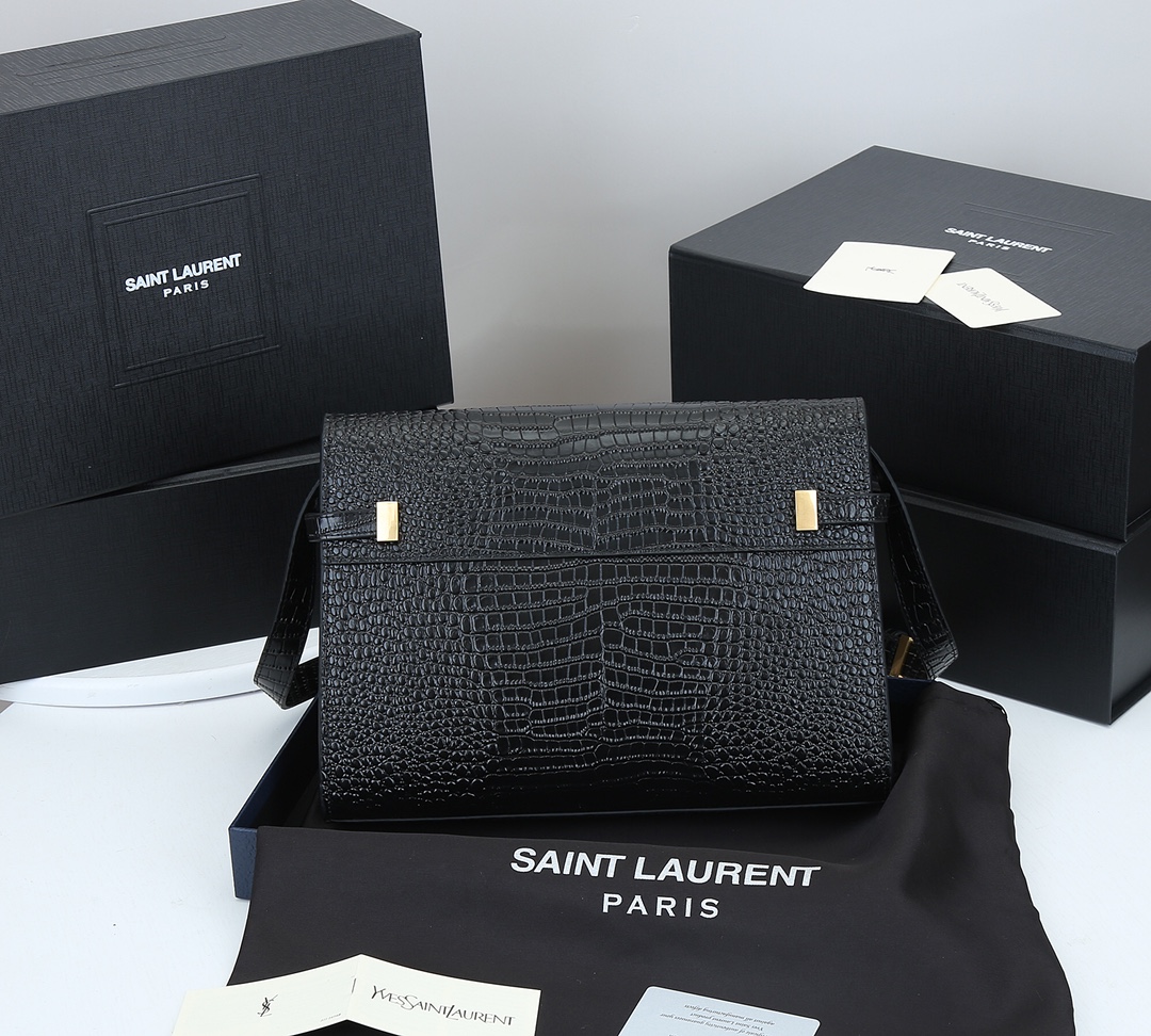 Replica Ysl Manhattan Shoulder Bag In Crocodile-Embossed Shiny Leather 2021