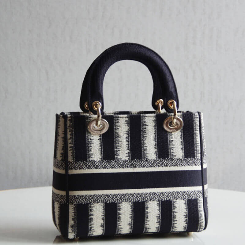 Replica Dior Medium Blue D-Stripes Embroidery Lady D-Lite Bag M0565