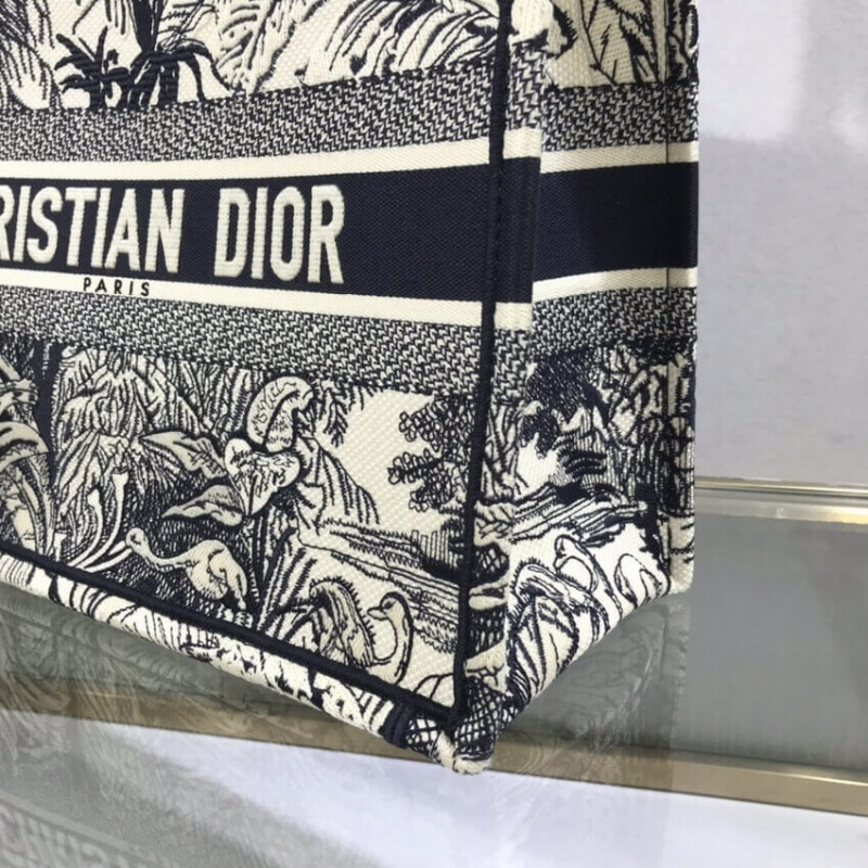 Replica Dior Small Book Tote Blue Toile De Jouy Palms Embroidery M1296