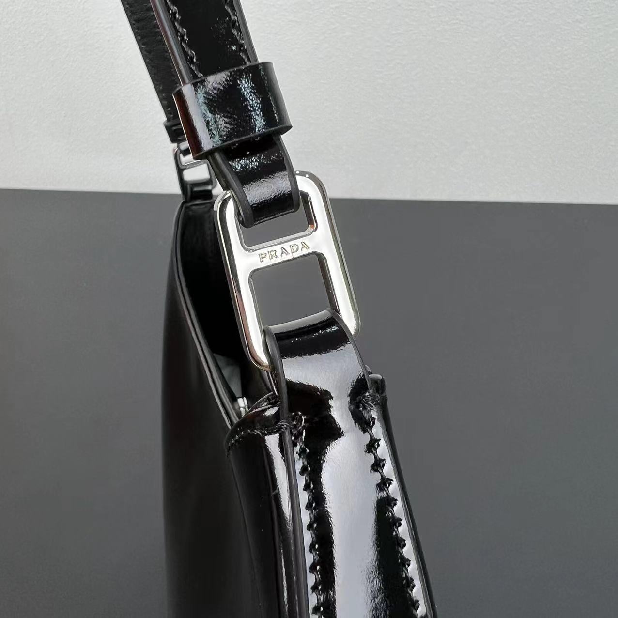 Replica Prada Cleo Brushed Leather Shoulder Bag With Flap 1Bc499 Black/Silver