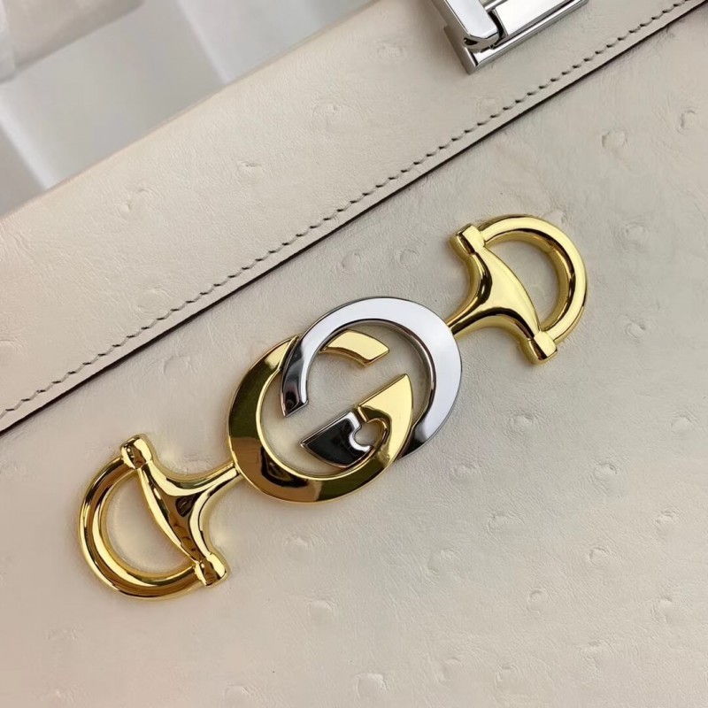 Replica Gucci Zumi Ostrich Leather Medium Top Handle Bag 564714 White