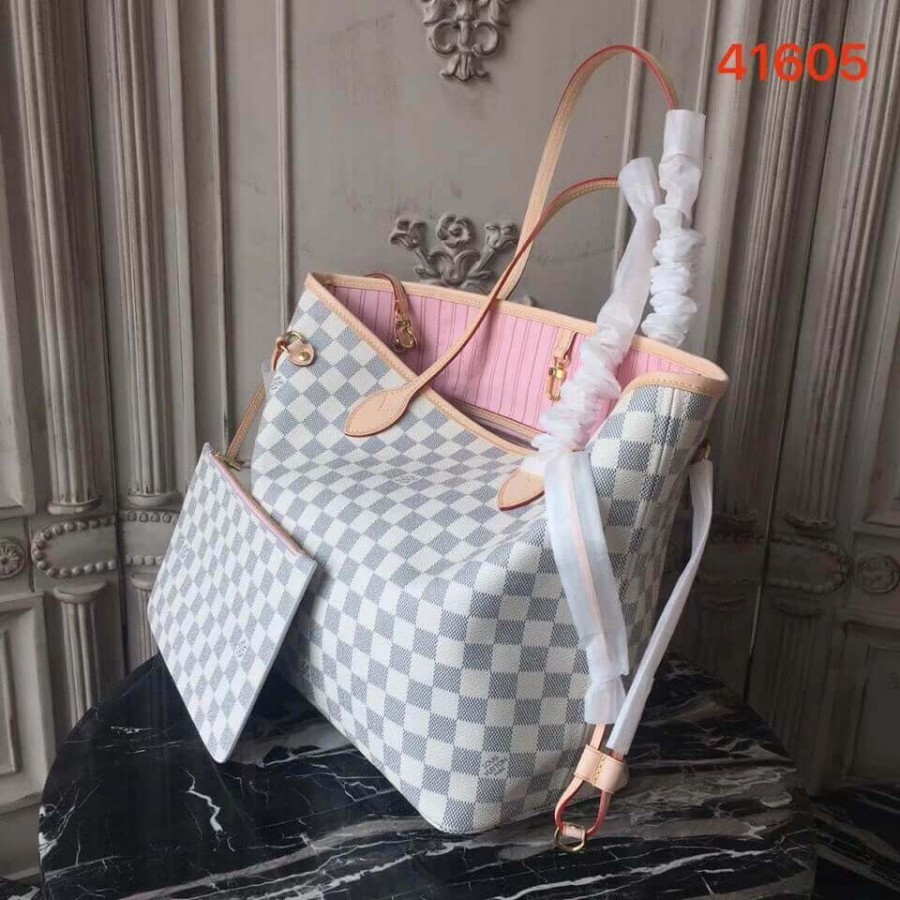 Replica Louis Vuitton Damier Azur Canvas Neverfull Mm N41605 Pink