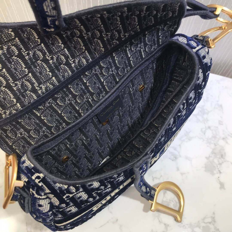 Replica Dior Oblique Embroidered Velvet Saddle Bag M0446C