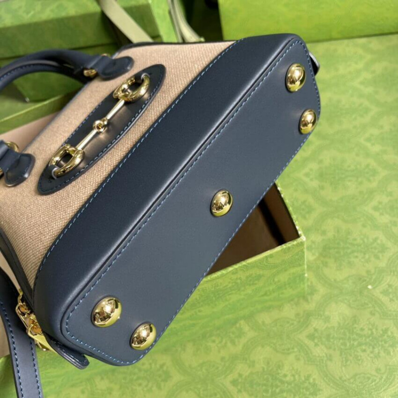 Replica Gucci Horsebit 1955 Mini Top Handle Bag 640716 In Beige Canvas
