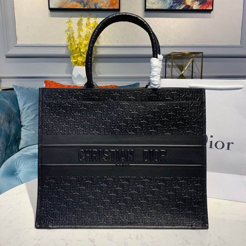 Replica Christian Dior Oblique Embossed Calfskin Leather Book Tote M1296