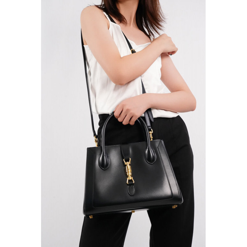 Replica Gucci Jackie 1961 Medium Tote Bag In Black Leather 649016