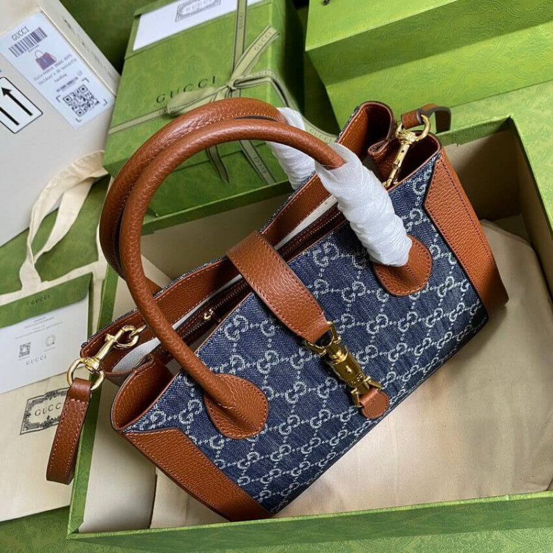 Replica Gucci Jackie 1961 Medium Tote Bag In Blue Denim 649016