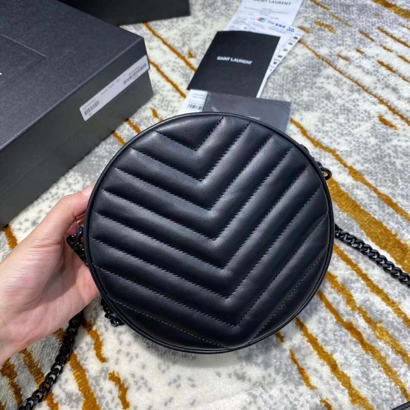 Replica Saint Laurent Vinyle Round Camera Bag In Chevron-Quilted Smooth Leather 6104361