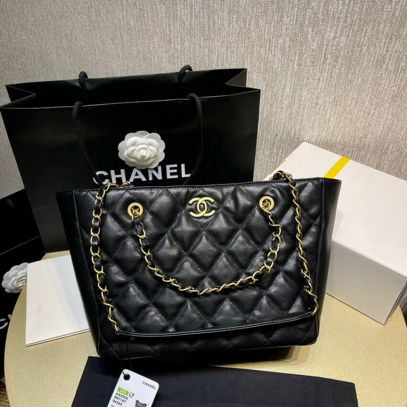 Replica Chanel Grained Calfskin Shopping Tote Bag As2030 Black
