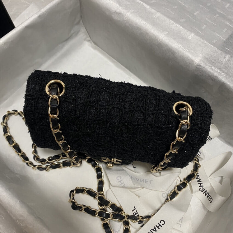 Replica Chanel 20Cm Classic Flap Bag In Black Tweed 1116