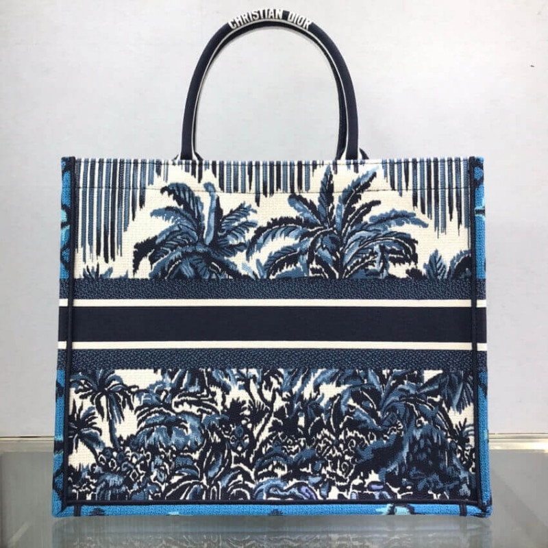 Replica Dior Book Tote In Blue Palms Embroidery M1286