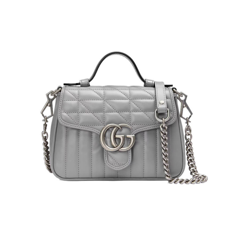 Replica Gucci Gg Marmont Grey Matelasse Leather Mini Top Handle Bag 583571