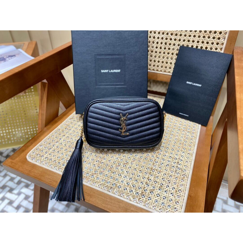 Replica Ysl Saint Laurent Lou Mini Camera Bag 585040 In Grain Leather Black
