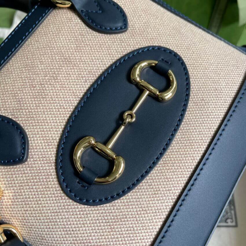 Replica Gucci Horsebit 1955 Mini Top Handle Bag 640716 In Beige Canvas