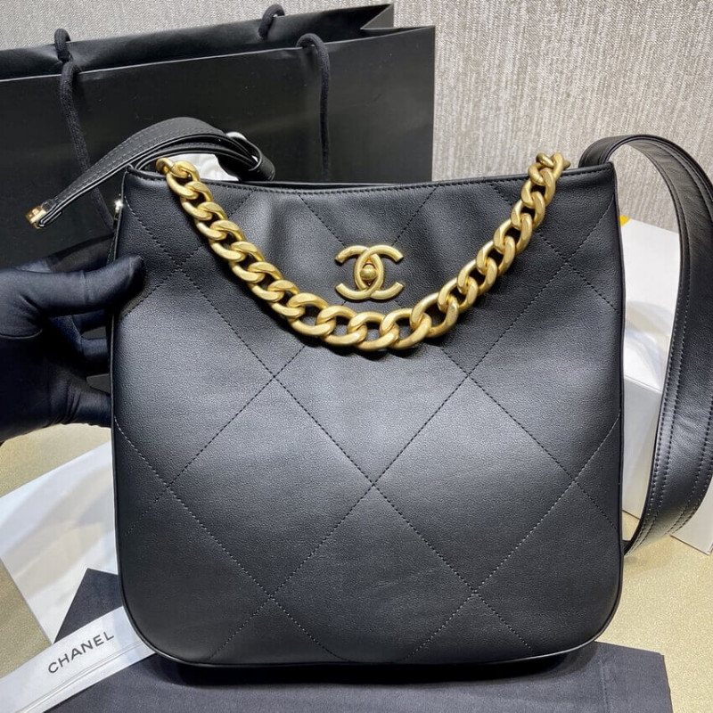 Replica Chanel Hobo Handbag Calfskin Black As2844