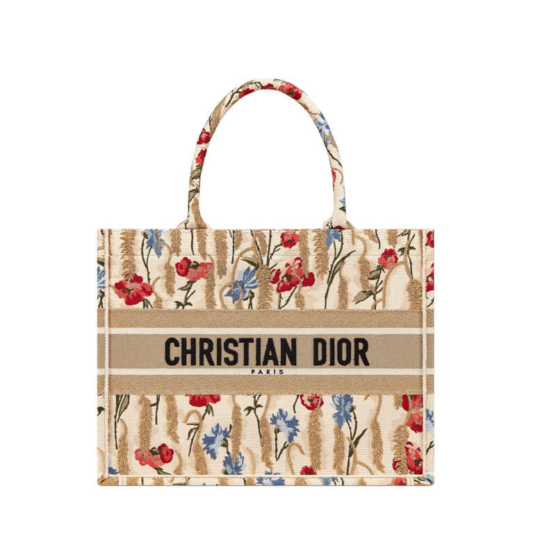 Replica Dior Small Book Tote In Hibiscus Metallic Thread Embroidery M1296