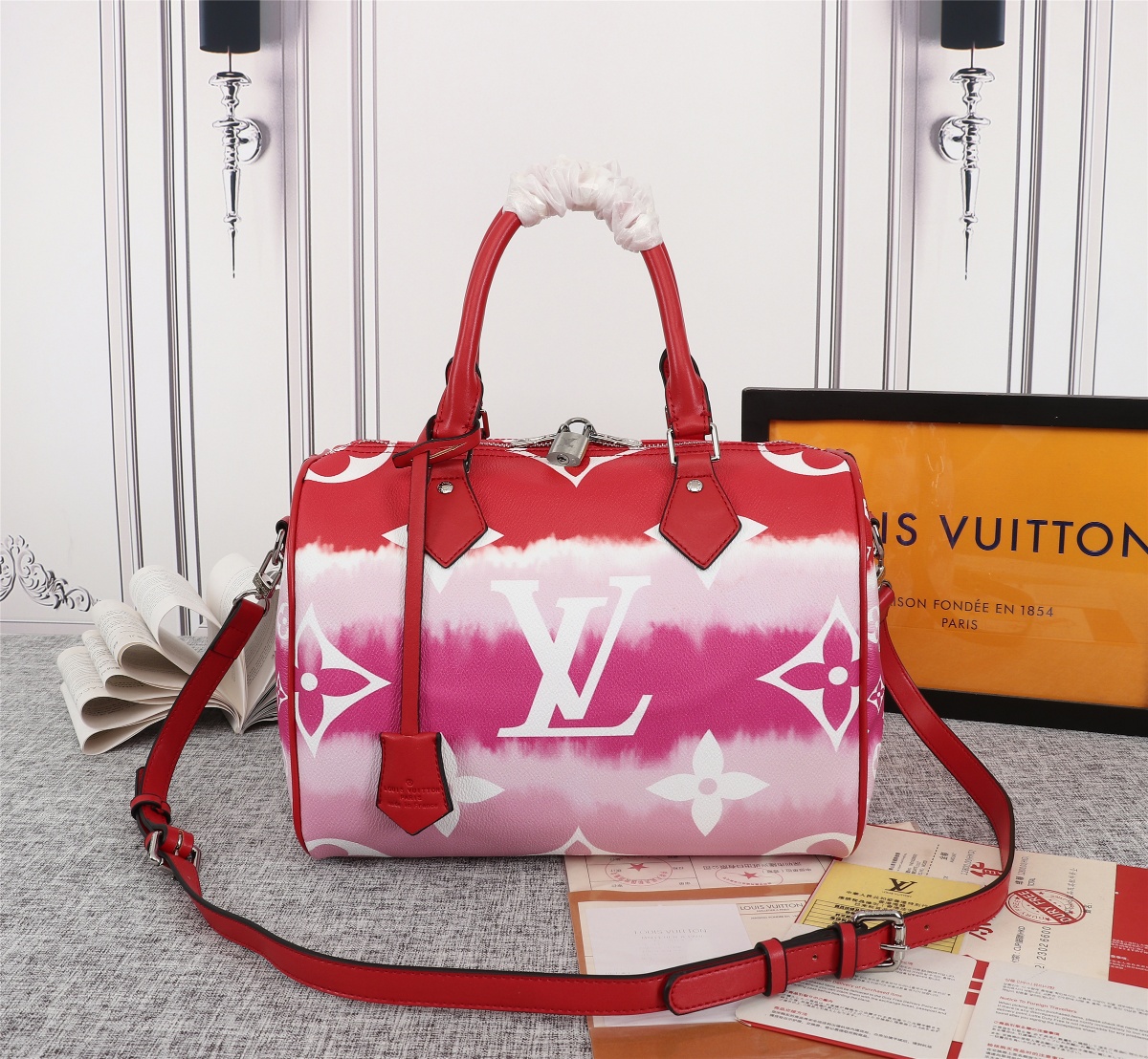 Replica Louis Vuitton Escale Speedy Bandouliere 30 Pink/Red/Blue