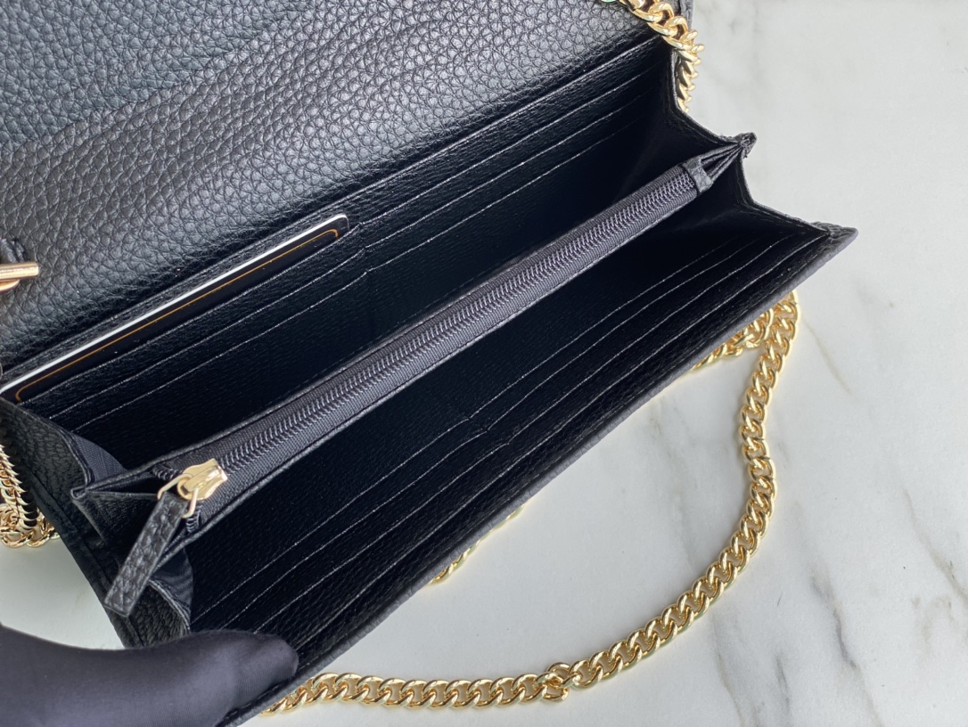 Replica Gucci Marmont Chain Wallet Beige/Black