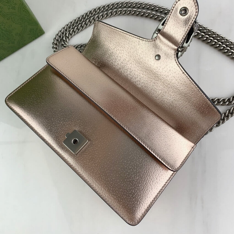 Replica Gucci Dionysus Small Shoulder Bag In Rose Gold Lame Leather 499623