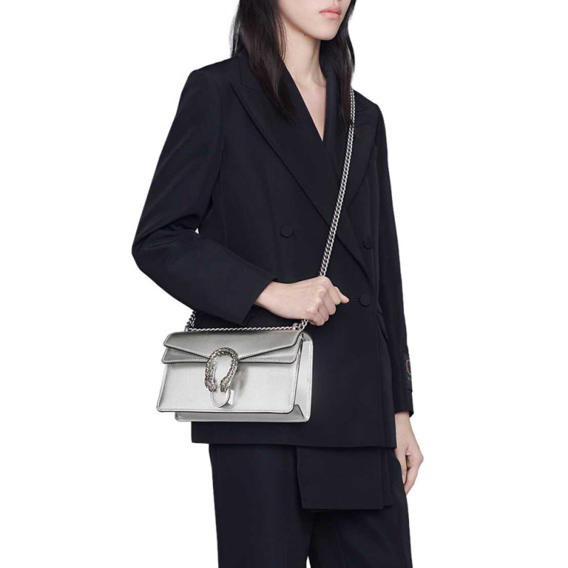 Replica Gucci Dionysus Small Shoulder Bag In Silver Lame Leather 499623