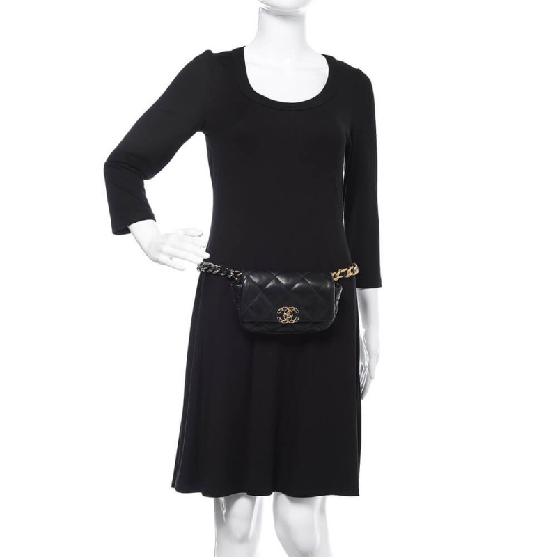 Replica Chanel Lambskin Quilted Chanel 19 Waist Bag As1163 Black