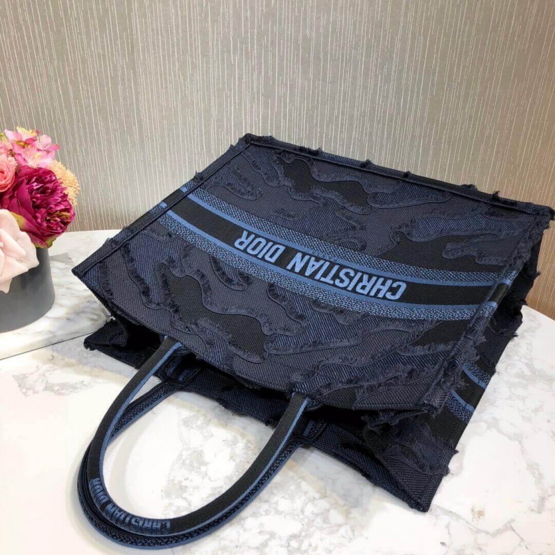 Replica Christian Dior Book Tote Blue Camouflage Embroidery M1286
