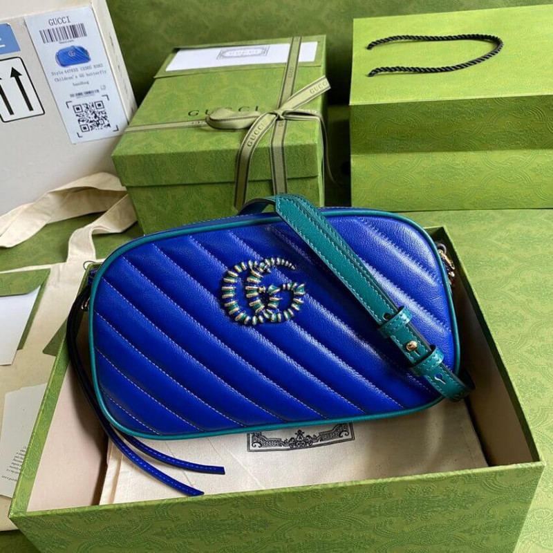 Replica Gucci Gg Marmont Small Shoulder Bag 447632 Blue And Emerald Leather