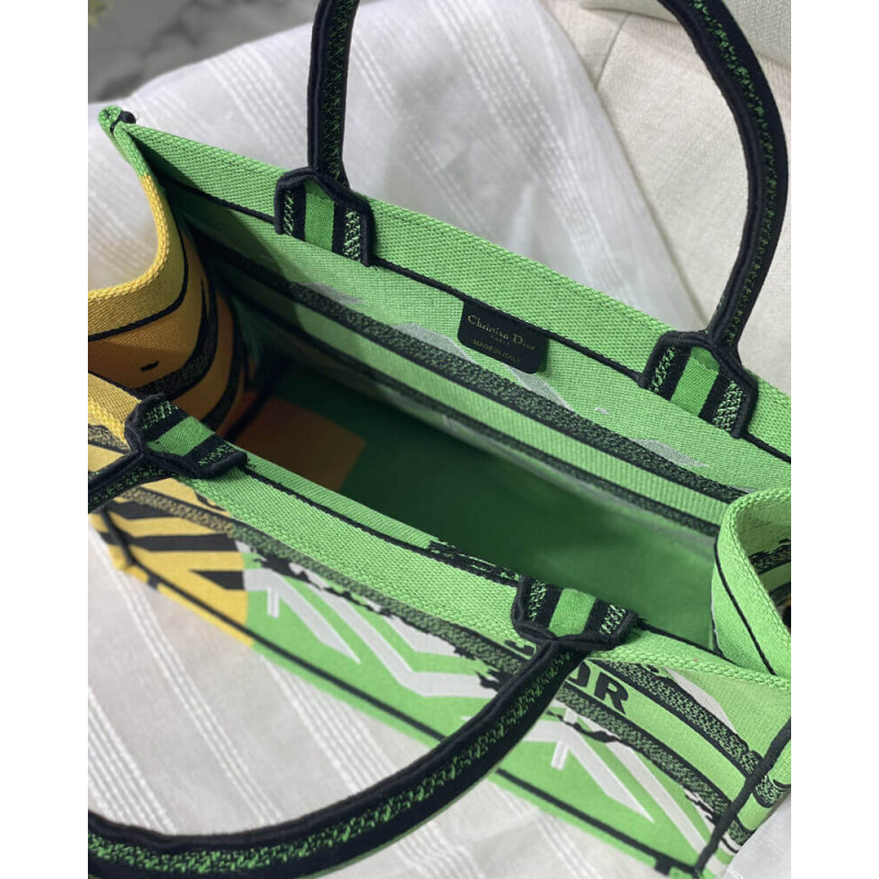 Replica Christian Dior Medium Book Tote Bright Green And Orange D-Jungle Pop Embroidery M1296