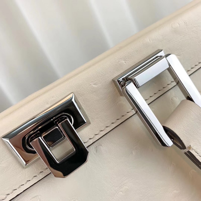 Replica Gucci Zumi Ostrich Leather Medium Top Handle Bag 564714 White