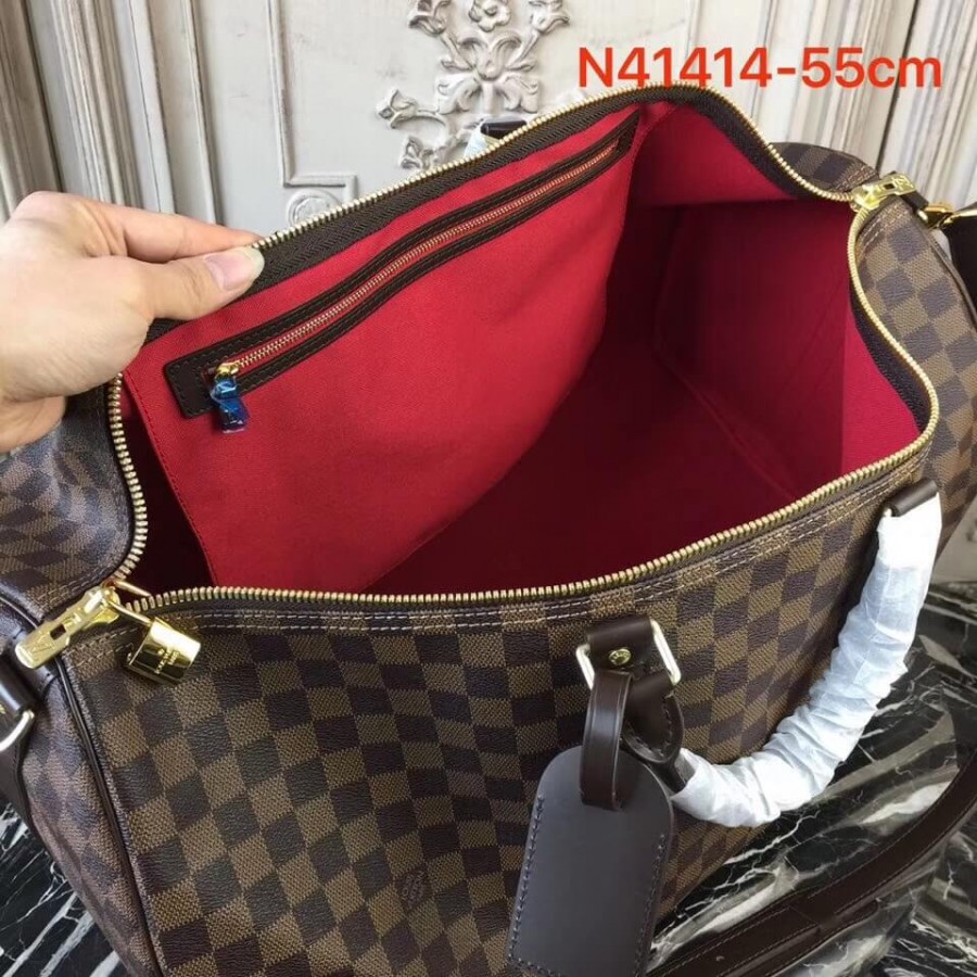 Replica Louis Vuitton Damier Ebene Canvas Keepall Bandouliere 55 N41414