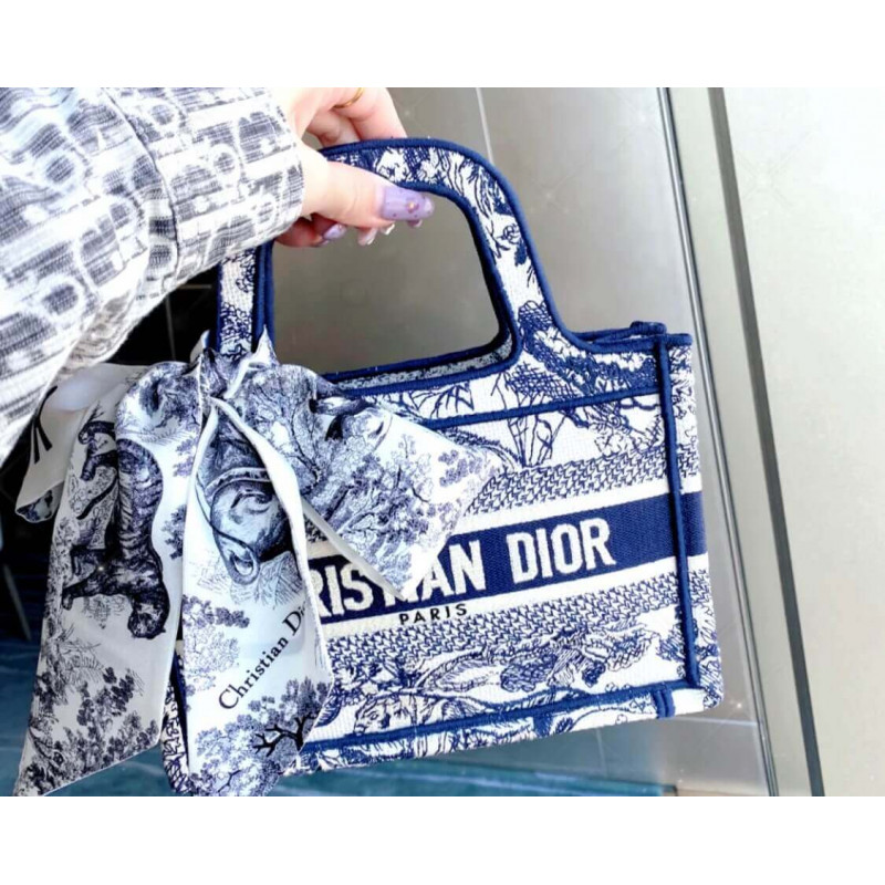 Replica Dior Mini Book Tote Blue Toile De Jouy Reverse Embroidery M1271