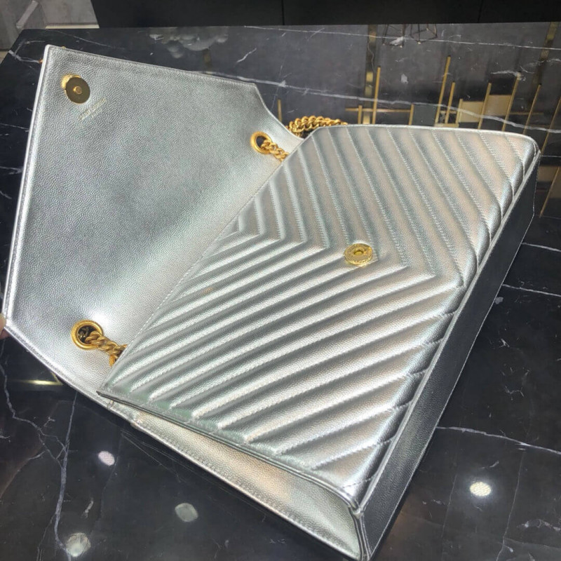 Replica Saint Laurent Metallic Silver Large Envelope Chain Bag 396910