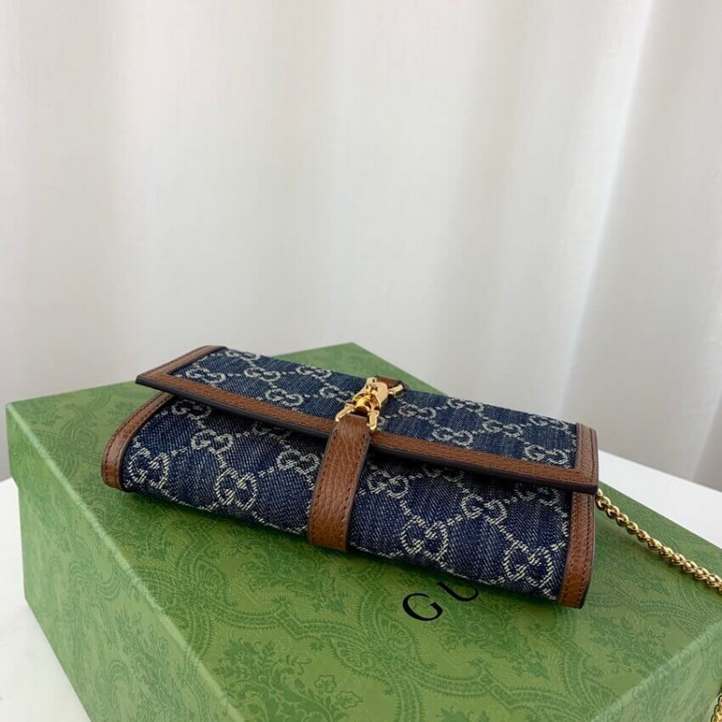Replica Gucci Jackie 1961 Chain Wallet 652681 In Blue Denim