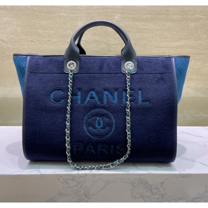 Replica Chanel Wool Felt Deauville Shopping Bag A60598 Blue
