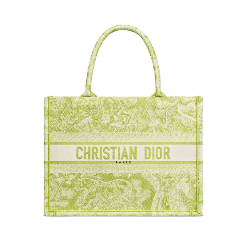 Replica Dior Small Book Tote Lime Toile De Jouy Reverse Embroidery M1296