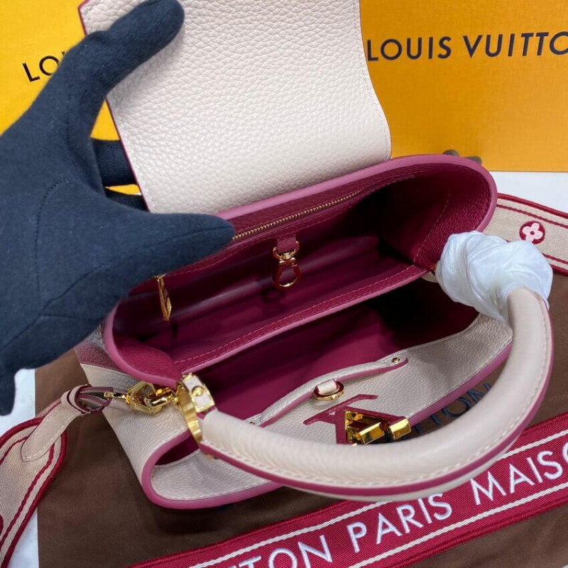 Replica Louis Vuitton Capucines Bb M59061 Eggshell/Lie De Vin Red